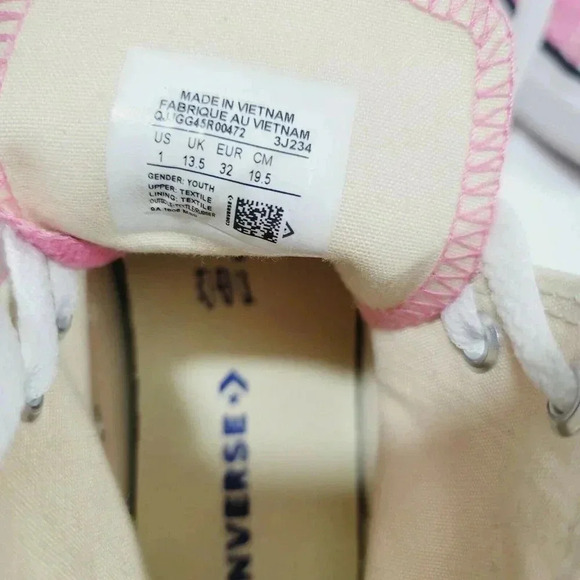 Converse Youth Chuck Taylor All Star Hi Toe Sneakers Shoes 3J234 Pink/White Sz 1 - Picture 6 of 7